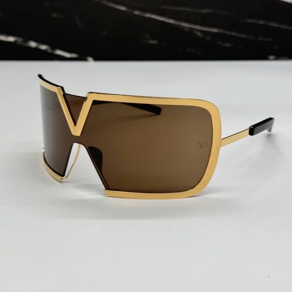 NEW VALENTINO V-ROMASK GOLD BROWN SHIELD SUNGLASSES VALENTINO VLS-120B